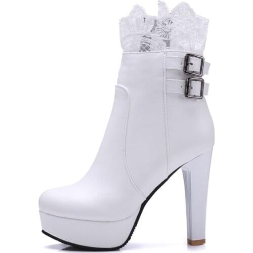 Big Size 11 12 13 14 Europeans and Americans with round head and round heel waterproof platform side zipper belt buckle boots