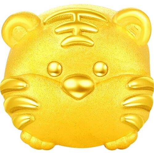 Pure 24K Yellow Gold Beads Women 999 Gold 3D Hard Gold Tiger Beads 11mm Beads