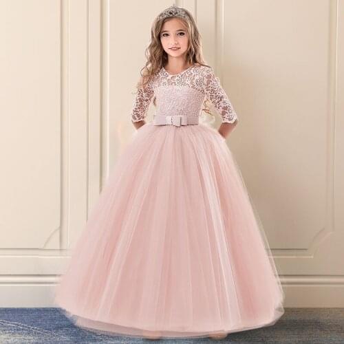 Elegant Lace Flower Girls Dress Children Princess Party Pageant Floral Gown Kids Dresses for Girls Formal Clothing Size 6-14T