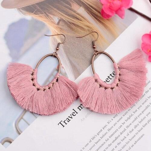 Summer Bohemia Boho Pink Long Tassel Earrings For Women Handmade Ladies Earrings Fashion Jewelry Oorbellen