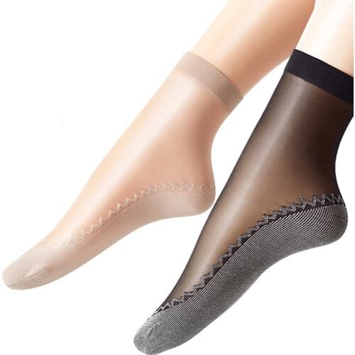 Summer Socks Women Solid Colors Girls Daily Transparent Socks Soft Cotton Bottom Non Slip Sole Thin Short Socks 5 Pairs/ Lot