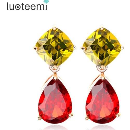 LUOTEEMI New Fashion My Mona Lisa Multicolor Zircon Drop Earrings Crystal Wedding Jewelry Champagne Gold-Color Wholesale Gifts