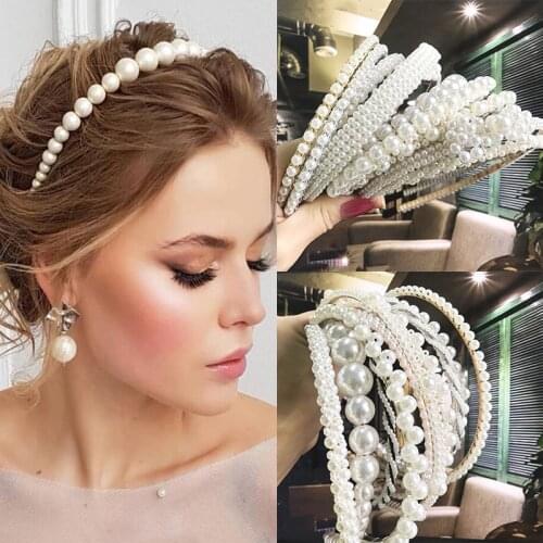 Fashion Big Pearl Hairbands Vintage Chain Sunflower Hair Hoops For Women Girls Elegant Hair Accessories Luxury Jewelry Headband