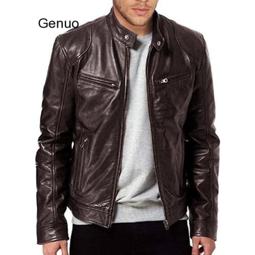Men Leather Jacket Winter Vintage Zipper Plus Size Motorcycle Jackets Fashion Stand Collar Pocket Solid Male Jacket Coat Outwear