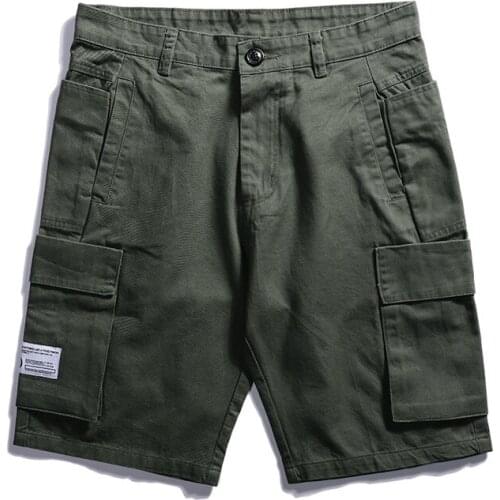 Mens shorts summer loose multi-pocket cargo boys shorts straight zipper knee length casual shorts men solid work beach shorts