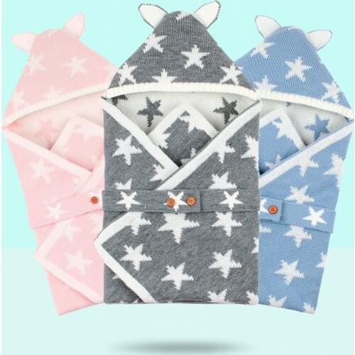 New Envelope for Newborn Baby Sleeping Bags Girls Cocoon Cute Five Star Knitted Infantil Bebes Swaddle Wrap Boys Discharge 0-6M
