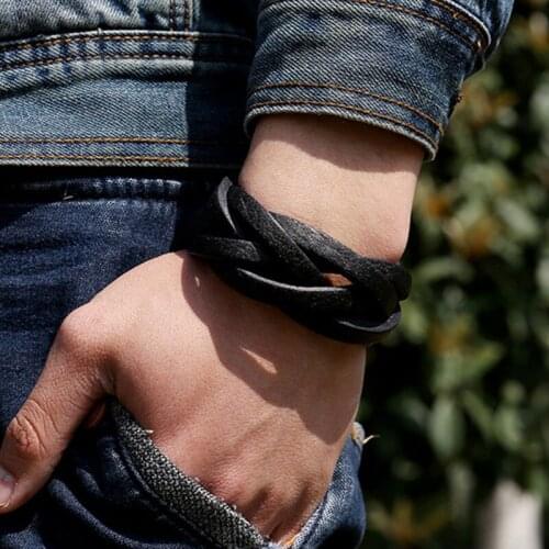 New Korean Punk Bracelet Fashion Simple Men Homme Vintage Ancient Leather Braided Bracelet Button Solid Color Bracelet