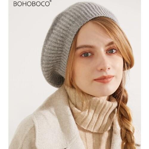 Solid Casual Vintage Womens Hat Beret Plain Cap Girls Wool Warm Winter Berets Pure cashmere knitted Beret