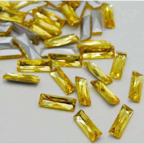 Wholesale Top Quality Rectangle Shape Glass Crystals Citrine Color Pointback Rhinestones For DIY Clothes 5x15mm 7x21mm 10x30mm