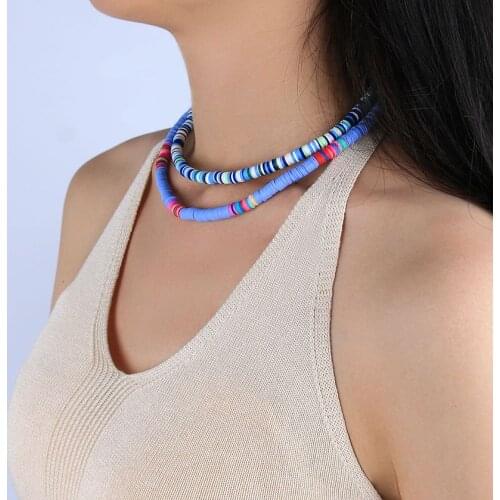 QUANCHI Multicolor Polymer Clay Beads Necklace Fashion Women Necklace Jewelry Boho Handmade Beaded Chaic Charm Jewelry