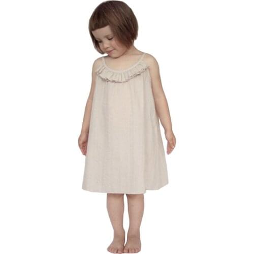 2019 new summer childrens dress quality holiday baby girls swing dress for kids beige/black simple clothes For 2 3 4 6 8 10 12