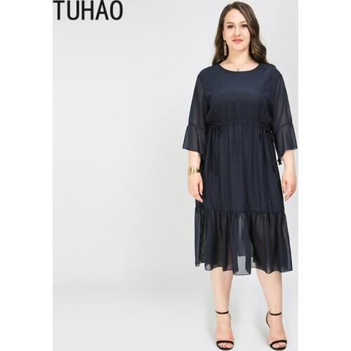 TUHAO Summer High Waist Womans Offical Ladies Dresses Large Size 8xl 7xl 6xl RUFFLES Party Elegant Dress for Middle Age Mother