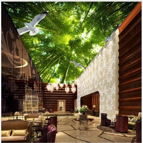 Custom ceiling wallpaper 3d zenith mural wallpaper for walls 3d HD dream green forest sky dove ceiling mural wall papers decor