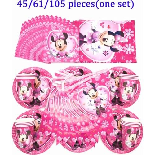 Baby Shower Birthday Party Minnie Mouse Banner Flags Christmas Minnie Mouse Theme Party Supplies Disposable Cup Plate Tablecloth