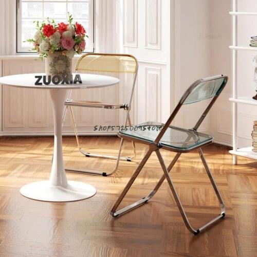 Transparent folding chair home backrest dining chair net red ins modern minimalist makeup restaurant metal acrylic chair
