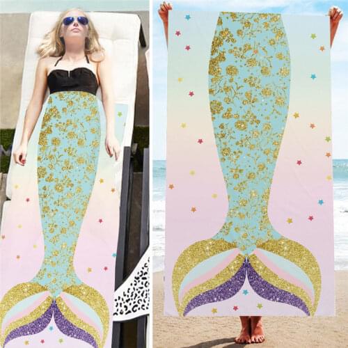 Rectangle Mermaid Tail Printing Beach Towel Summer Outdoor Sport Sunbathing Towel Swimming Yoga Picnic Blanket