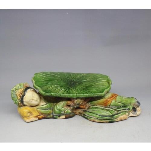 Rare Song Dynasty(961--1275) Liao three-color Kiln porcelain statue,best collection & adornment, Free shipping