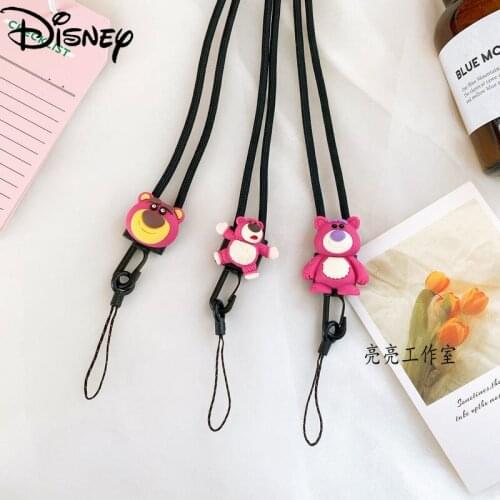 Disney Strawberry Bear Cute Cartoon Three-dimensional Mobile Phone Lanyard Detachable Hanging Neck Rope Keychain Ornament