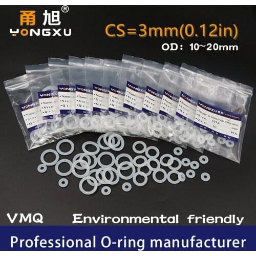 15PCS/lot Silicon Ring Silicone CS3mm O-ring OD10/11/12/13/14/15/16/17/18/19/20*3mm O Ring Seal Rubber Waterproof Gaskets Rings