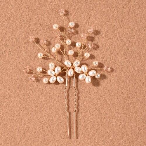 Wedding Accessories Hair Pins Pink Crystal Floral Bridal Headpiece Pearls Hair Jewelry For Women Party Prom tocados para el pelo