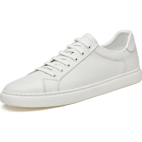 Spring andSummer Fashion Mens Genuine Leather Shoes Casual Shoes Student Board Shoes Youth Breathable Wild White Shoe’ Flat Sho