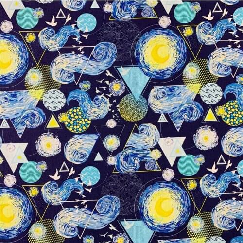 World Famous Oil Painting 100% Cotton Fabric for Girl Clothes Hometextile Cushion Cover Curtain DIY