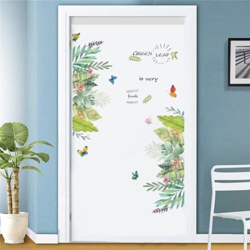Green Leaf Flower Butterfly Wall Stickers For Store Office House Door Wall Decoration Diy Pastoral Plant Mural Art Home Decals
