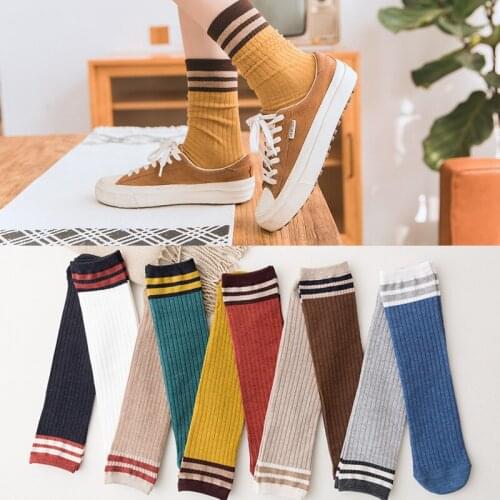 Fall/Winter Stockpile Womens Japanese Stripe Schoolwear Cotton Breathable Cotton Womens socks women -ZJ
