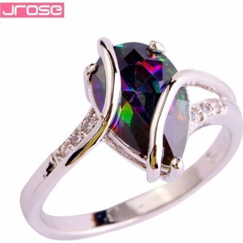 JROSE Created Rainbow & White Cubic Zirconia Silver Color Ring Size 6 7 8 9 10 Women Party Cocktail Jewelry Free Shipping