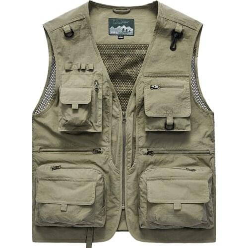 Spring Summer Men Outdoor Vest Light Thin Multi-Pocket Classic Photography Fishing Mesh Waistcoat Male Sleeveless Jacket 5XL