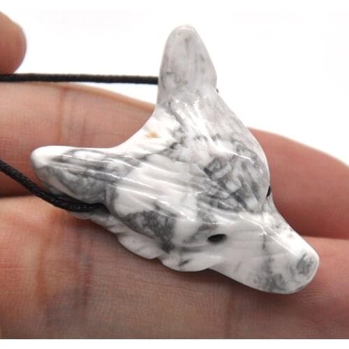 Wolf Head Pendant Gemstone White Howlite Turquoise Healing Crystal Necklace Animal Fashion Men Gifts Jewelry 1PC