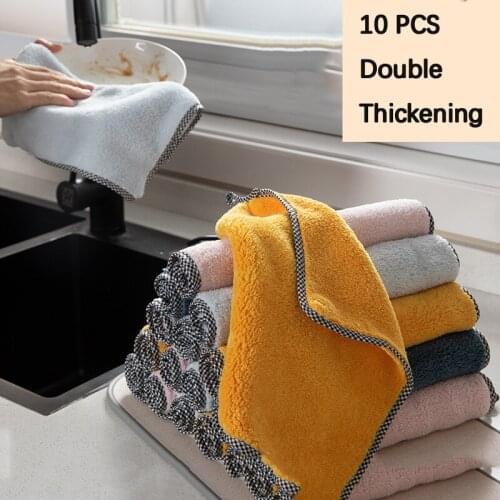 10Pcs Household Thickened Rags Kitchen Thickened Absorbent Dish Cloths Table Cleaning Cloths Oil-free Lint-free Scouring Pads