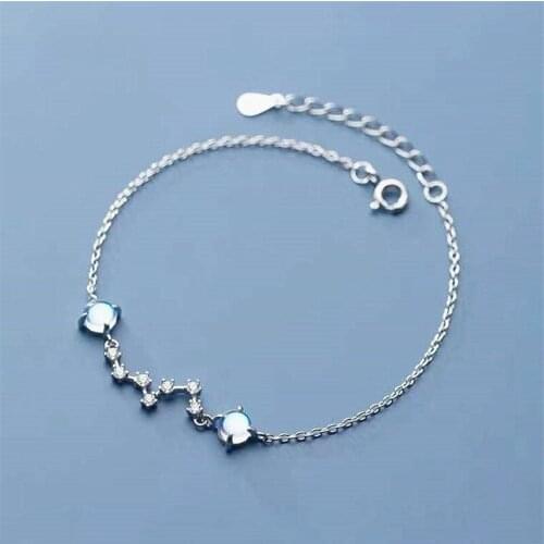 2021 New 925 Sterling Silver Moonstone Round Bead Charm Bracelet & Bangle For Women Girls Wedding Jewelry sl207
