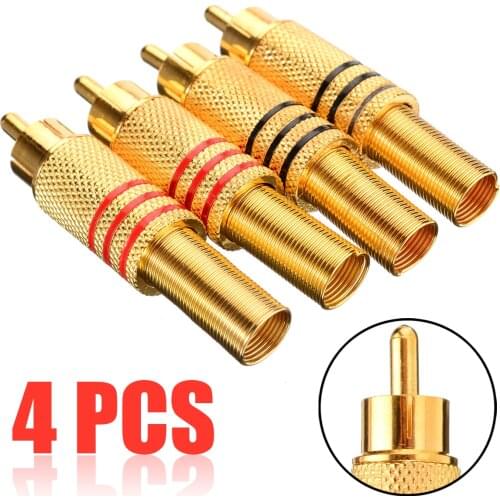 4Pcs/2Pair Gold Plated RCA Audio Connector RCA Phono Male Plug Solder Audio Video Cable Adapter Connectors for CCTV/DVR/TV/DVD
