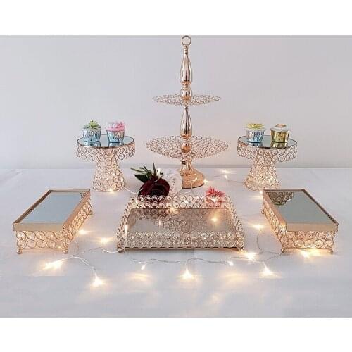 6pcs/lot gold crystal Cake Stand Round Wedding Birthday Party Dessert Cupcake Pedestal Display Plate Home Decor