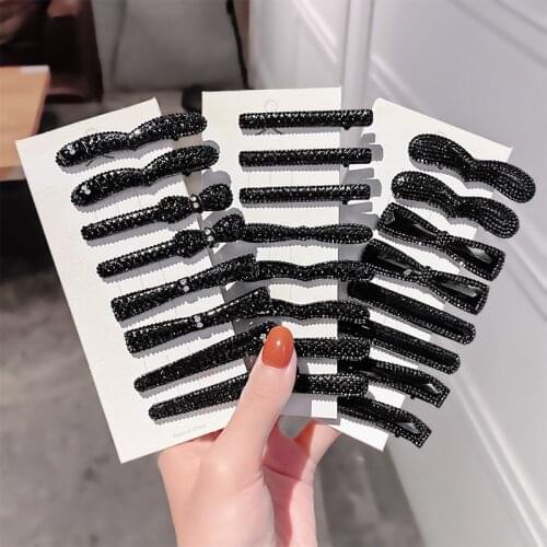8 pcs/set 2021 Black Rhienstone Vintage Hair Clips Hairpins For Women Girls Fashion Minimalist Hairgrip Elegant Hair Accessories
