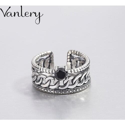 Bohemian Charm Boho Black Zircon Rings For Women Lover Wedding Bridal Valentines Gifts Men Open Retro Antique Rings