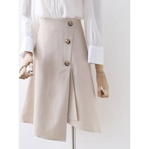 Women 2021 Spring Autumn Skirt New Elegant Midi Skirts Female High Waist A-Line Skirts Office Lady Casual Slim Skirt Faldas C800