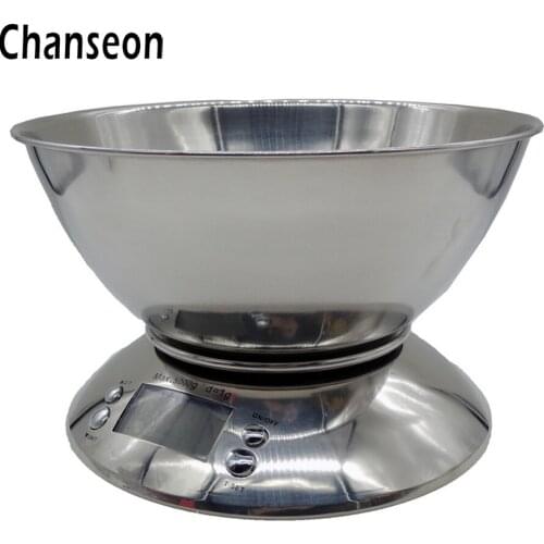 Chanseon Electronic Cooking Weight Scale Food Balance Cuisine Precision Digital Kitchen Scales With Stainless Steel Bowl 5kg 1g