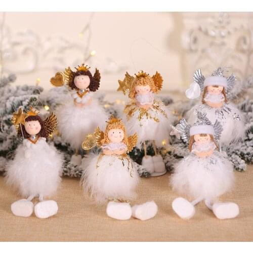 Cartoon Christmas Sparkling Heart Star Angel Girl Doll Toy Decoration New Year Party Table Decor Xmas Tree Pendants Ornaments