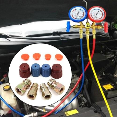 Hot Kinds A/C 3/8 7/16 Port Adapter Quick Release R12 Port To R134a With Caps Valves Durable Quality Quick Disconnect