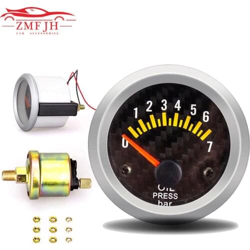 Oil press gauge 12V 52mm Oil pressure gauge with sensor 0-7 bar Car meter digital fuel gauges tester olie meter pression huile