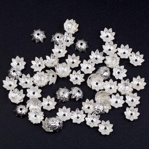 100 Pieces Flower Shaped Bead End Caps Metal Spacers Findings Silver Plated 9.5x4mm
