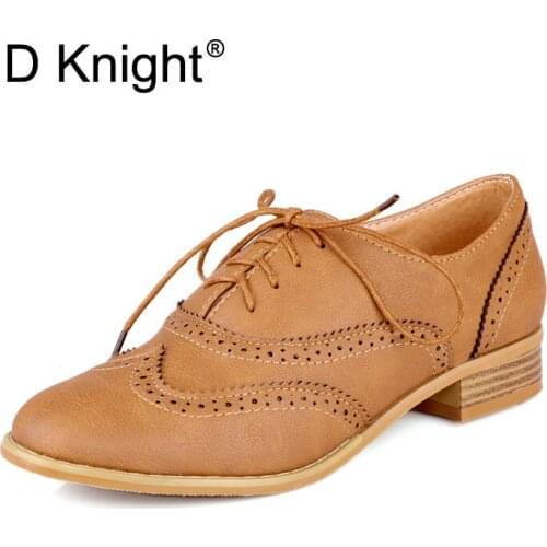 Fashion Round Toe Lace Up Women Flat Oxford Shoes Size 34-43 Shoes Woman Vintage Carved Oxford Shoes For Women Ladies Oxfords