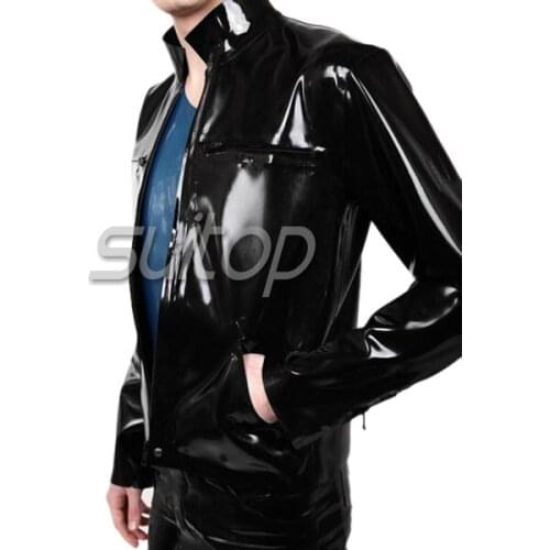 Men 's latex jacket with high neck rubber latex garment