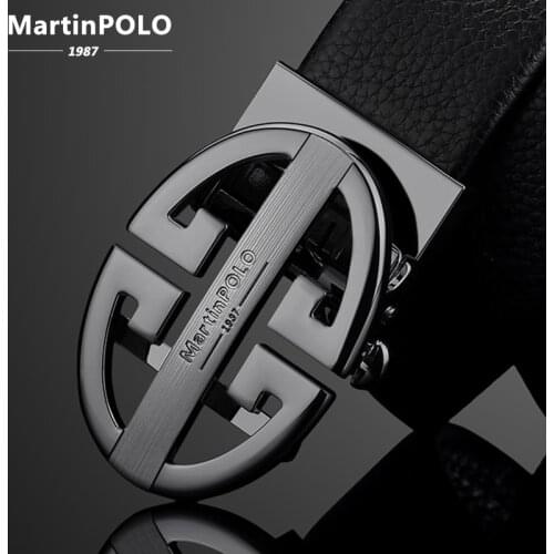 MARTINPOLO Men Belt Genuine Leather Belts For Men Top Quality Automatic Buckle black Belts Cummerbunds cinturon hombre MP3501P