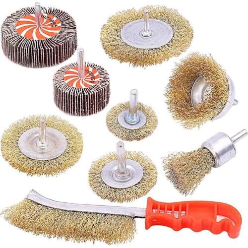 9Pcs Brass Coated Wire Brush Wheel & Cup Brush Set For Power Drill Rust Removal Stripping/Rust/Corrosion/Paint