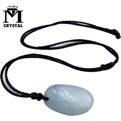 Natural Blue Ice Aquamarine Pendant Quartz stone Crystal Women Men love Raw Material Blue Gemstones Pendant Necklaces