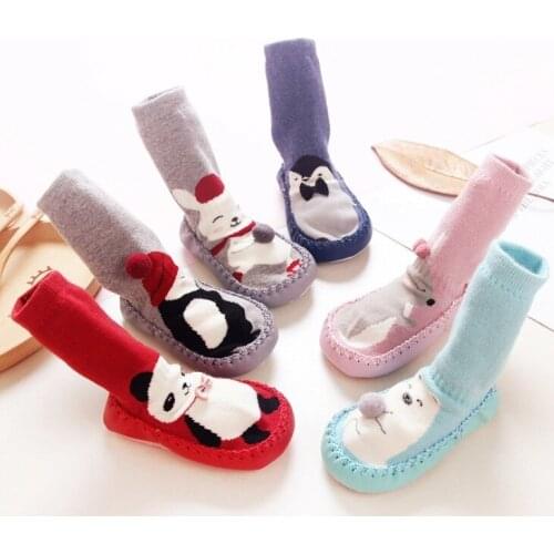 2Pairs Baby Floor Shoe Socks Thick Warm autumn winter New Girls Boys Socks Baby Toddler Non-Slip Booties Shoes Socks