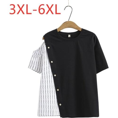 New 2021 Ladies Summer Plus Size Tops For Women Large Short Sleeve Loose Cotton Off Shoulder Button T-shirt 3XL 4XL 5XL 6XL